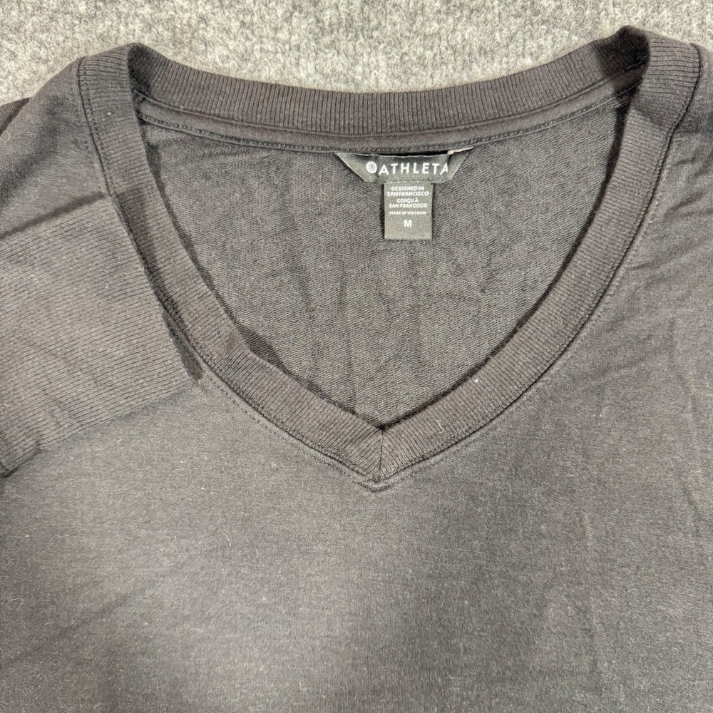 Athleta Sunrise V-Neck Sweatshirt Long Sleeve Women M Black Modal Stretch EUC
